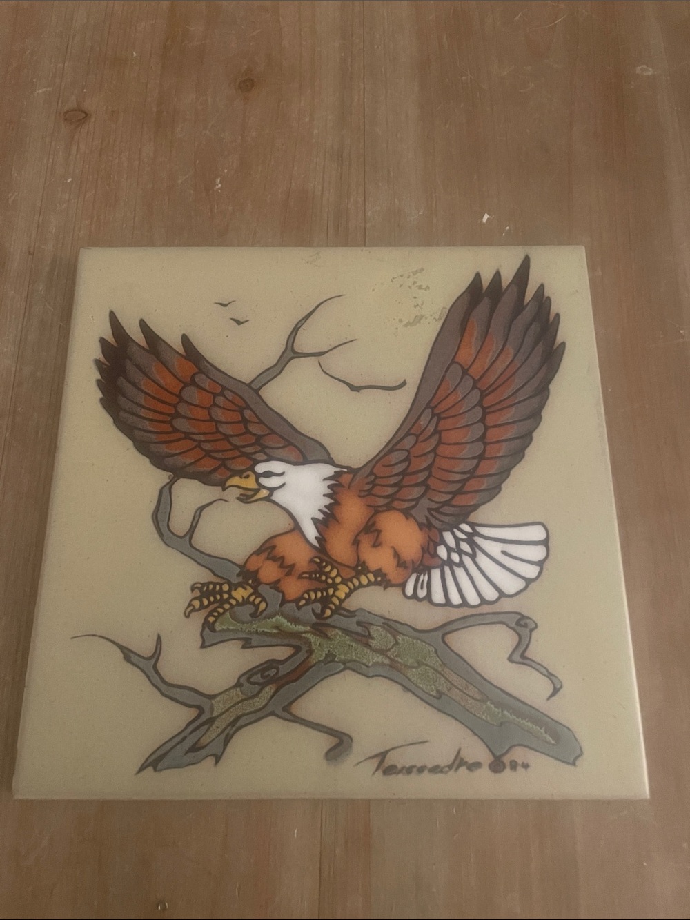 Cleo Teissedre Decorative Ceramic Serving Tile Eagle Design 1984